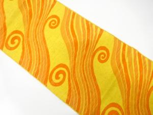 紬地　唐草模様織り出し　名古屋帯